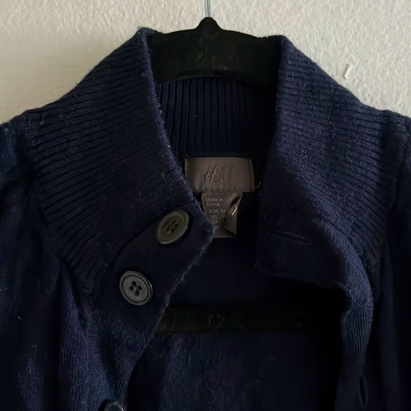 H&M Navy Elbow Patched High Neck Cardigan Women’s Size M - Picture 2 of 8